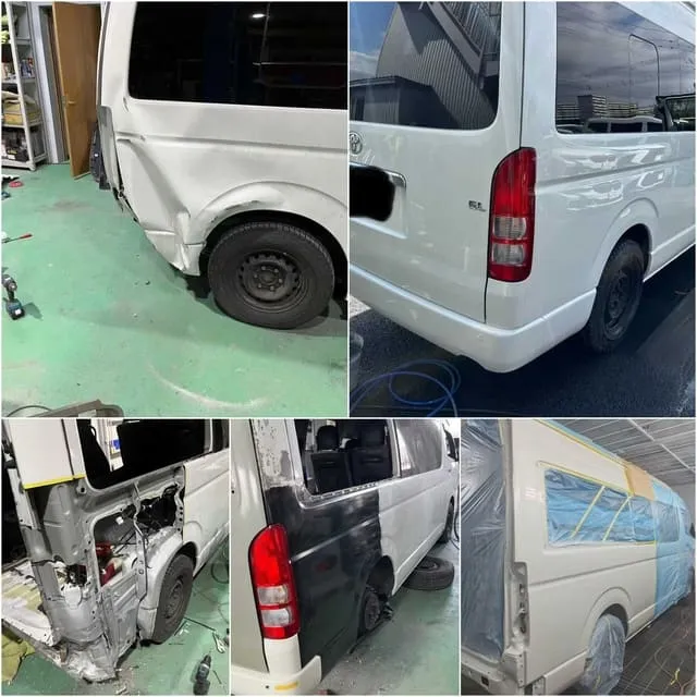 トヨタ ハイエースの追突事故による板金修理 ビフォーアフター